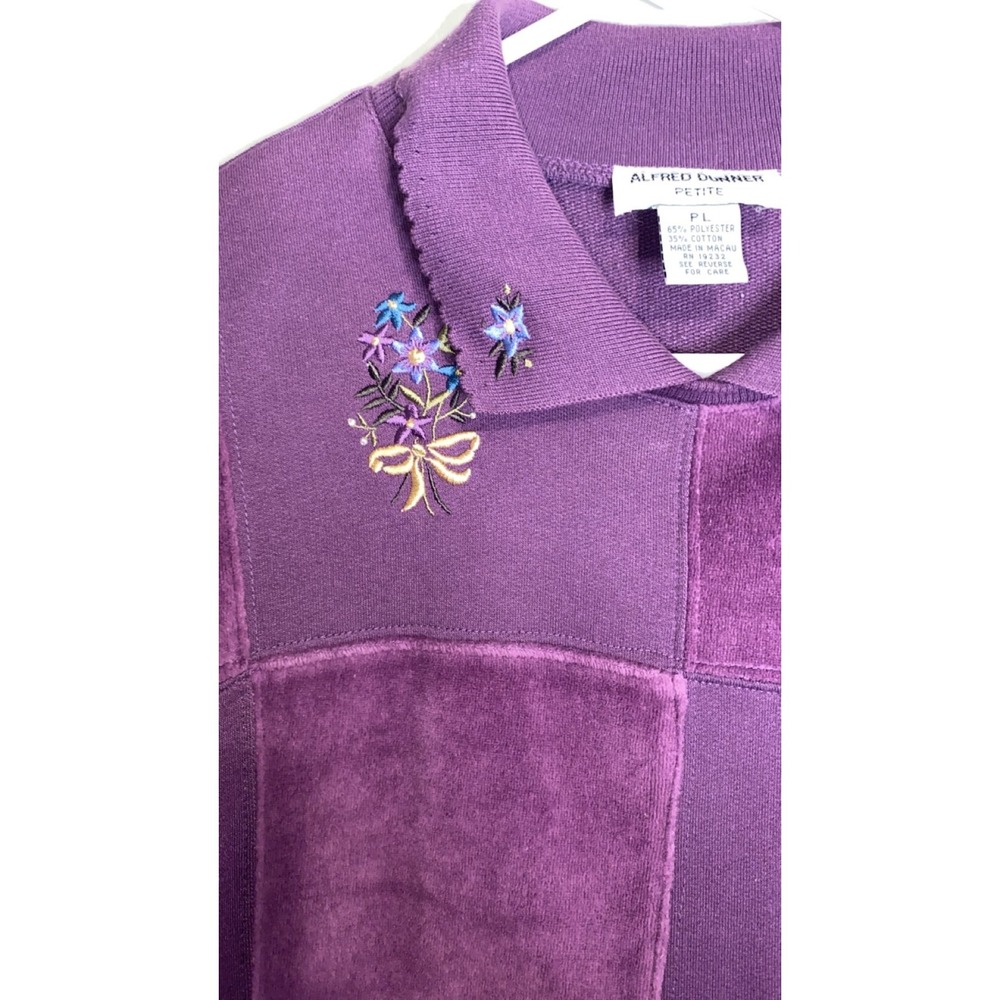 Vintage Alfred Dunner Sweater Womens checkered velvet Floral Embroidery - Picture 4 of 6